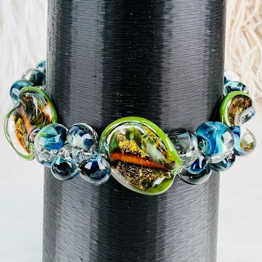 Gorgeous, Bohemian chic colorful, blue green, Earth tone toggle closure bracelet